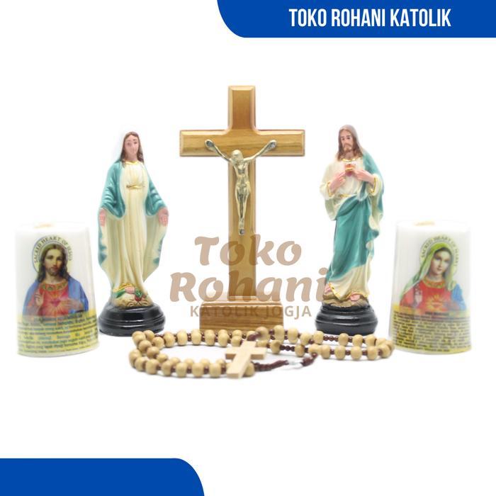 Paket Doa Katolik (Ukuran Mini) / Salib Duduk / Patung Yesus Maria