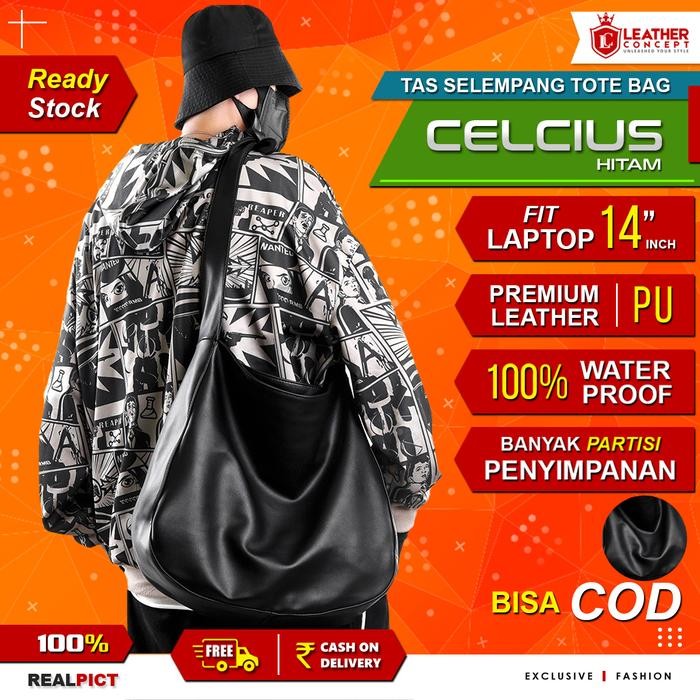 Top Tas Selempang Kulit Pria Tas Kulit Pria Tote Bag Kulit CELCIUS Hitam