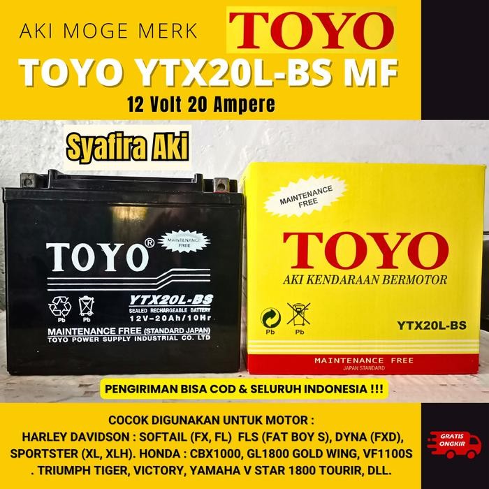 Aki Moge Toyo Ytx20L-Bs Accu Motor Gede Ytx20Lbs