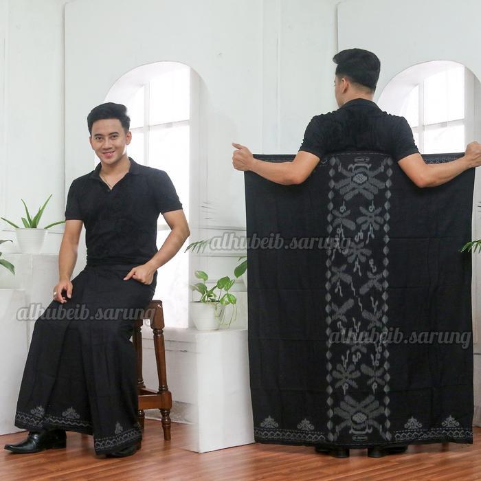 Al Hubeib Sarung Hitam Series Motif Songket Kain TRR Anti Kusut Ukuran 130x210cm Dewasa - Tenun Siap