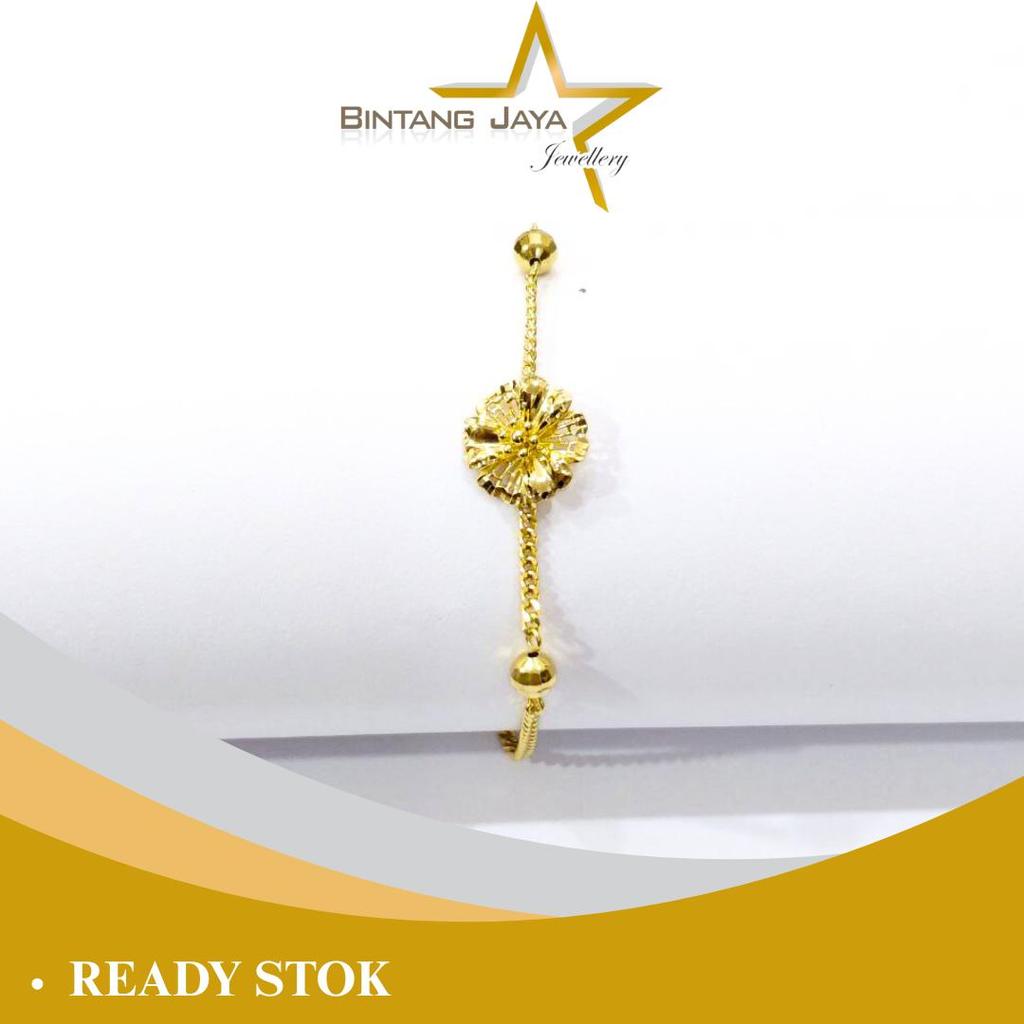 Gelang Emas Asli Rantai ITALY Var Bunga Mata Putih KAIT Per Panjang 19CM SERUT - Kadar 16K - Berat 2