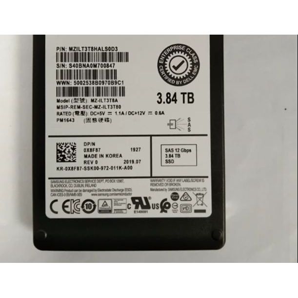 STOK TERBATAS  For PM1643 0X8F87 MZ-ILT3T8A 3.84TB SAS SSD storage Solid-state drive YZH7D  LIMITED