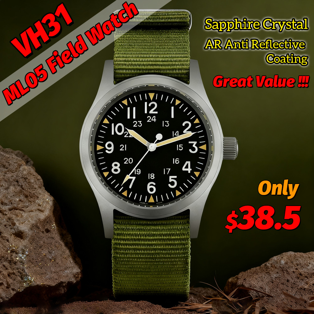 Militado Ml05 Vintage Field Watch Vh31 Sweep Second Quartz Movement Sapphire Crystal High Clear Ar