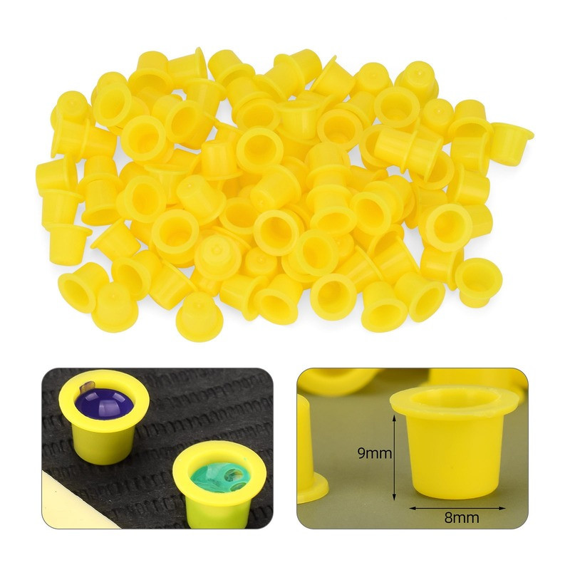 100pcs Plastic Yellow Blue Small Number Permanent Makeup Tattoo Ink Cups Pigment Caps Tattoos Suppli