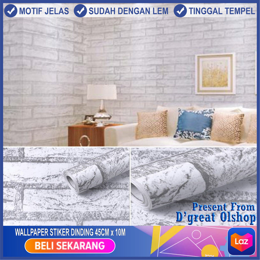 PROMO Wallpaper Stiker Dinding Motif Dan Karakter Premium Quality Size 45cm x 10m - Bata Putih GH008