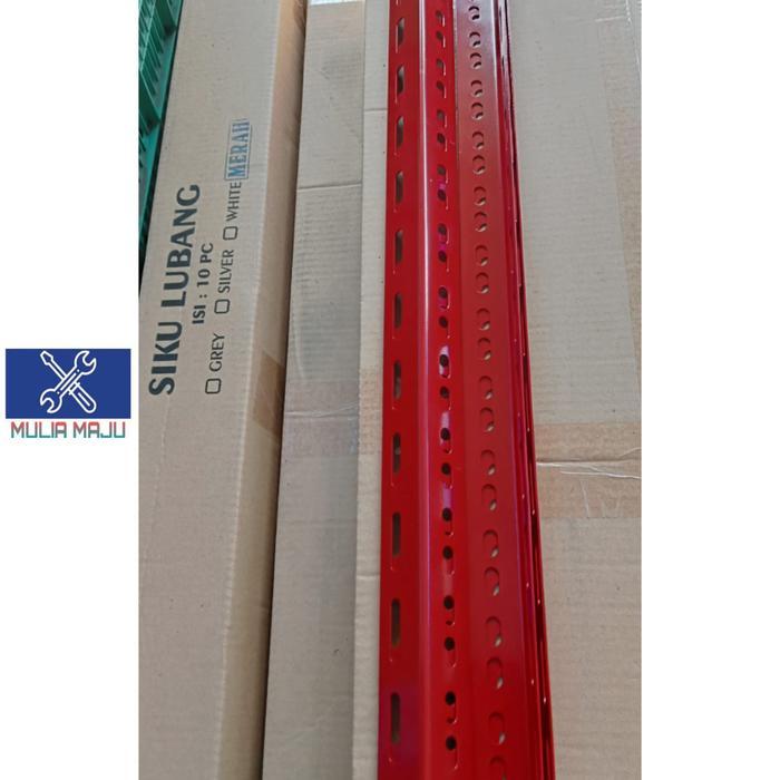 ptm0- Besi Siku Lubang 4Cmx4Cm Panjang 3Meter Tebal 1.8Mili Warna Merah