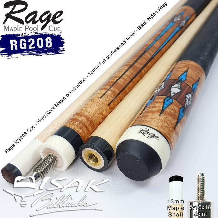Rage RG208 Pool Cue - 13 mm Maple Billiard Stick Stik Biliar Players