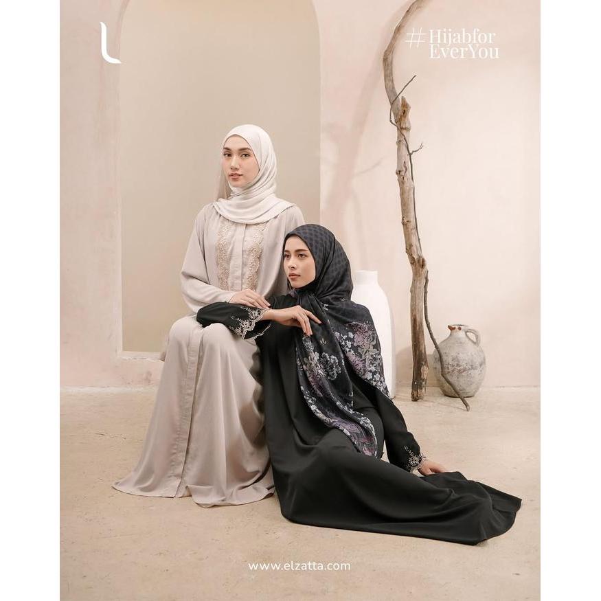 Elzatta Abaya Mecca Lengan Lace Gamis Abaya Jubah Dewasa Polos Hitam Putih Umrah Haji Bahan Knit