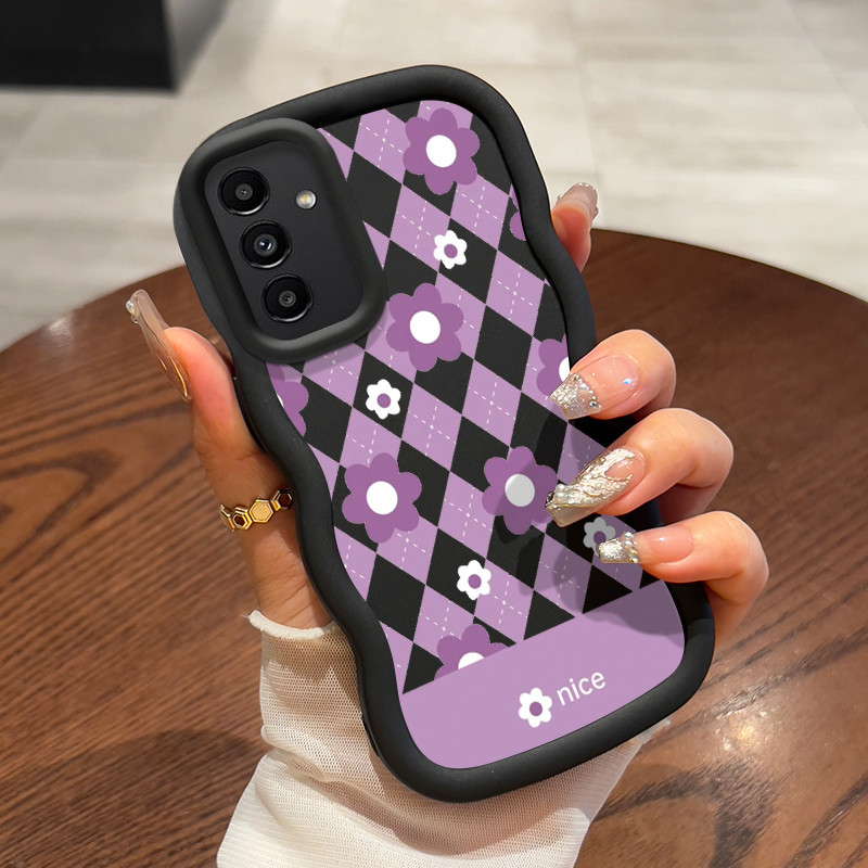 Casing Untuk Samsung A24 Case bunga belah ketupat ungu Kasing Cesing lunak Kasing Macaron Kesing Sil