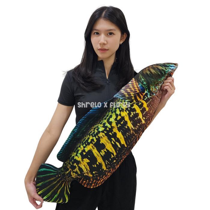BERMUTU Tas Canvas Shrelo Ikan Gabus Channa Jumbo Segar Kado Unik Dengan Zipper Furing Print Daging