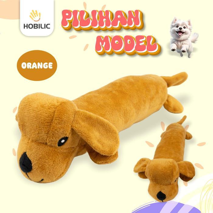 Mainan Boneka Gigitan Anjing Berbunyi Squeaky Plush Model Anjing Lucu Orange