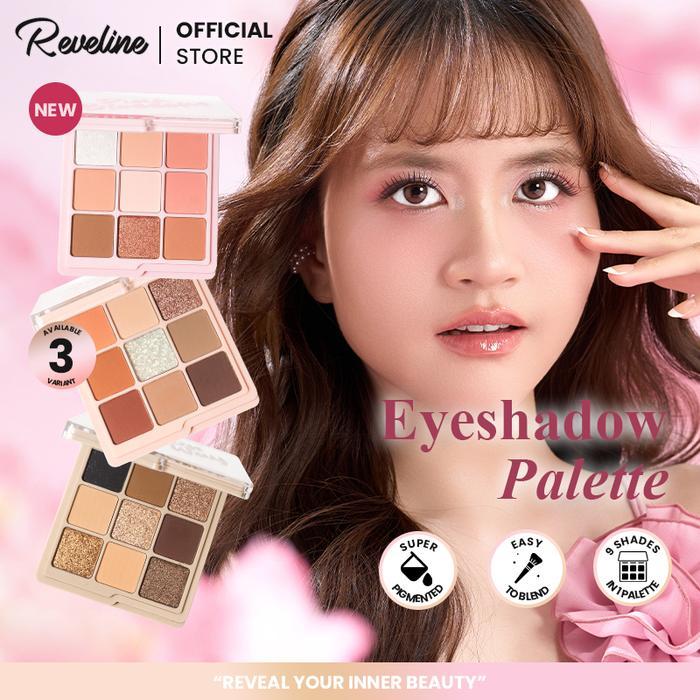 Reveline Eyeshadow Palette Make Up Pallete Pink Blossom Peachy Brown Glitter Creamy Terlaris