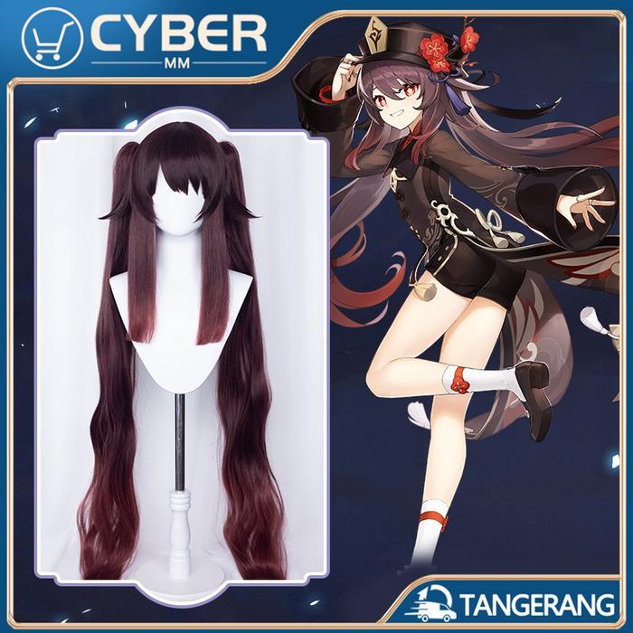 BERKUALITAS Wig Cosplay Hutao Pursun Genshin Impact Hutao Anime Game Hu Tao