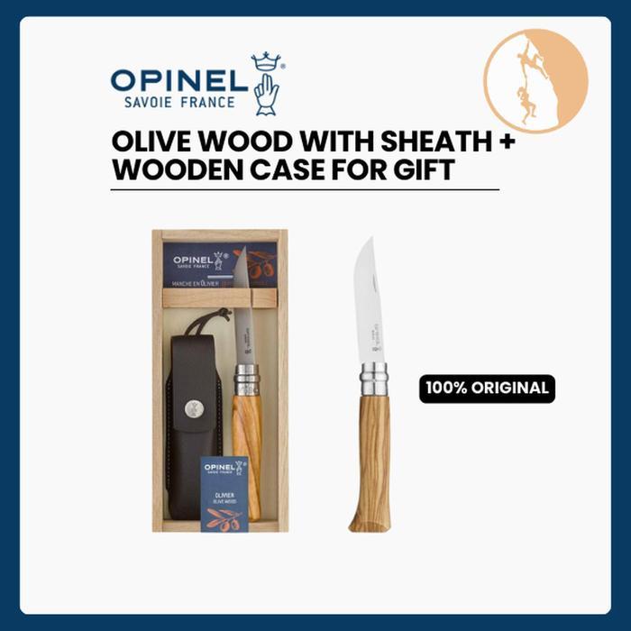 Opinel No. 08 Olive Wood with Sheath + Wooden Case for Gift