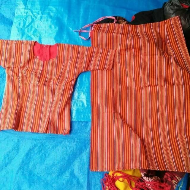 Baju Toraja Anak, Pakaian Adat Toraja Tenun Asli dan 1 Set Aksesoris Toraja untuk Anak