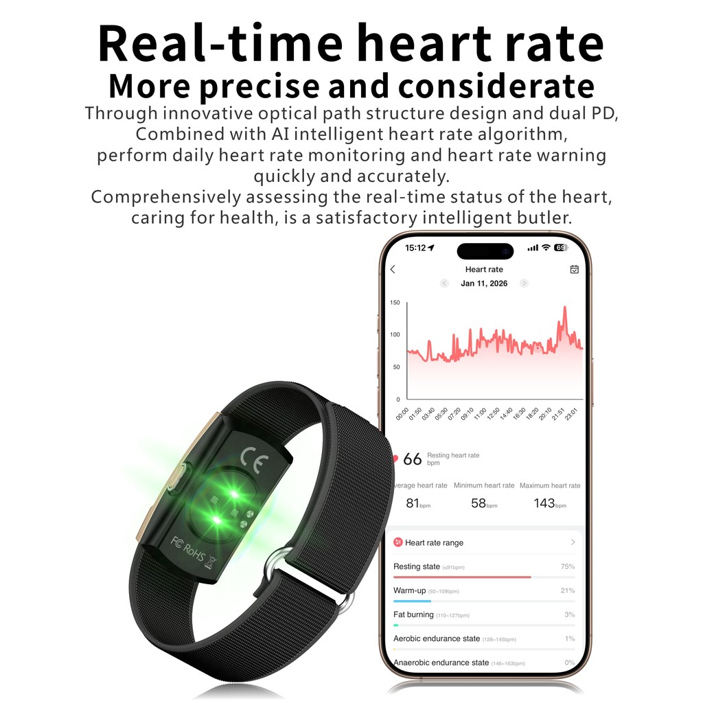 VWAR 15g Ultra-Light Smart Bracelet 2026 New Blood Oxygen Health Fitness Tracker 170+ Sport Modes