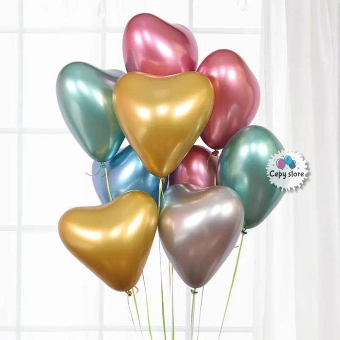 Balon Latex Metalik Chrome Love / Latex Love Chrome 12 Inch (50Pcs)