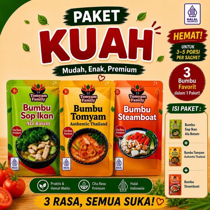 Tomyam Family Paket Bumbu Masak Instan Kuah Premium Halal Isi 3 Sachet Bumbu Tomyam Steamboat Sop