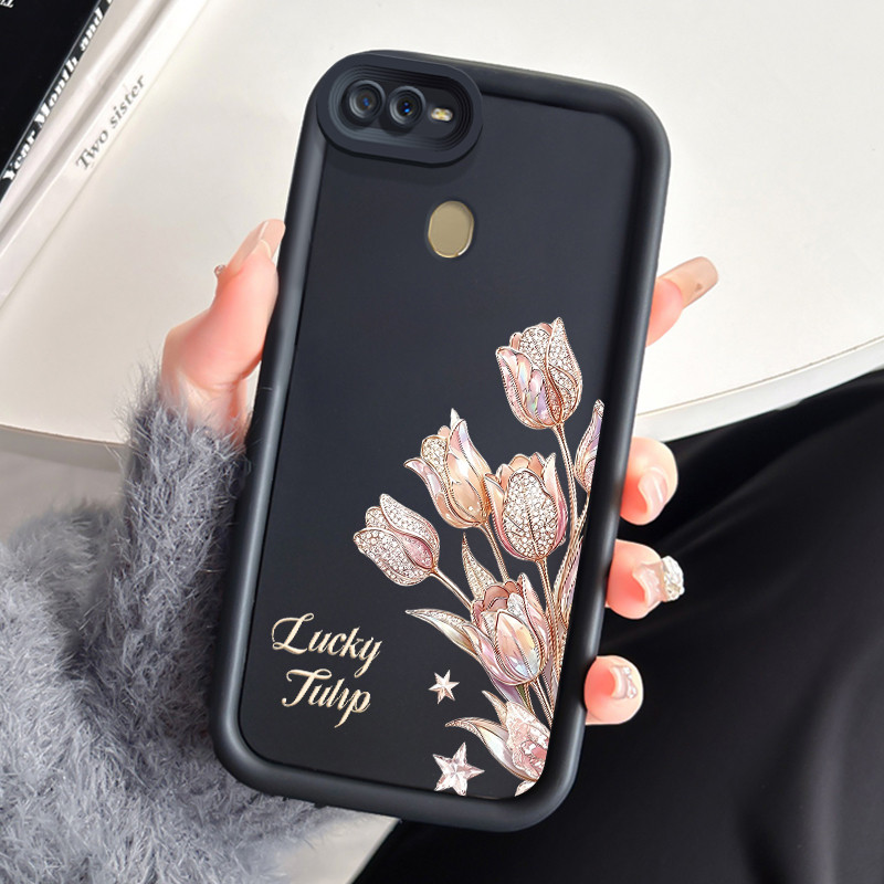 Casing Hp OPPO A7 OPPO A5s OPPO A12 OPPO A12S A11k Case Casing pola glitter tulip HP Cesing mata lan