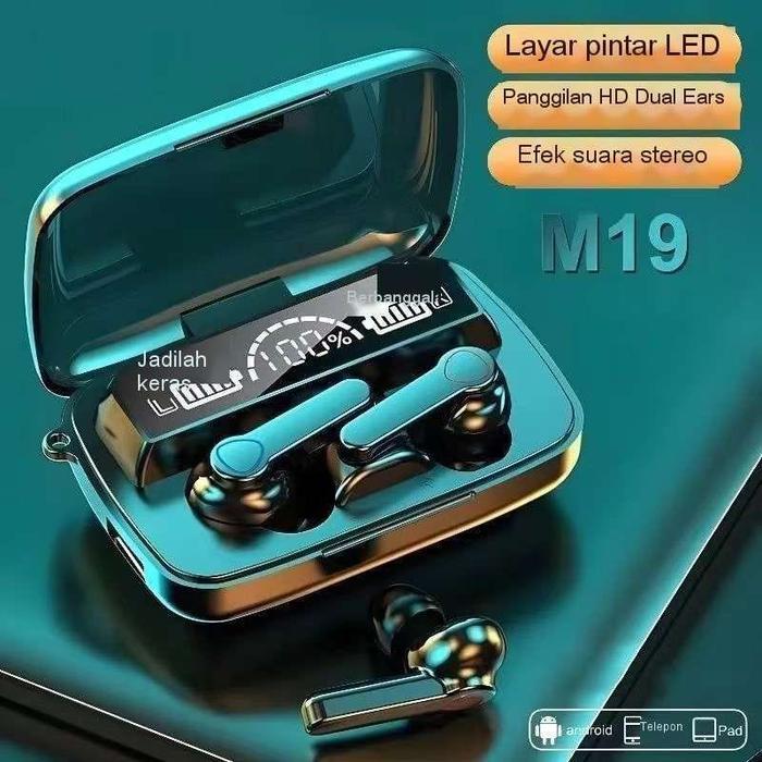Headset bluetooth M19 tws lcd display hifi sound stereo earphone earbud