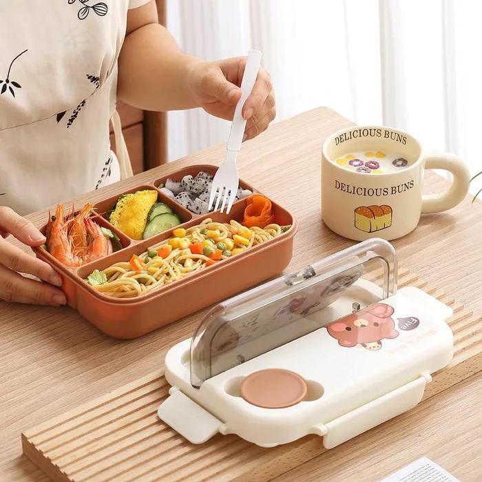 Panda Home Kotak Bekal Makanan Sekolah Anak Karakter Panda Bear Anti Tumpah / Lunch Box Set Anak