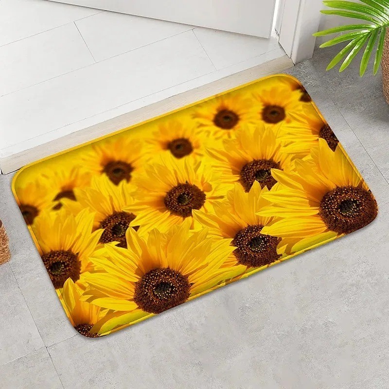 3D floor mat Cetak Penuh Keset Lantai Bunga Matahari Kuning Murni Karpet Lembut Antiselip Dekorasi B