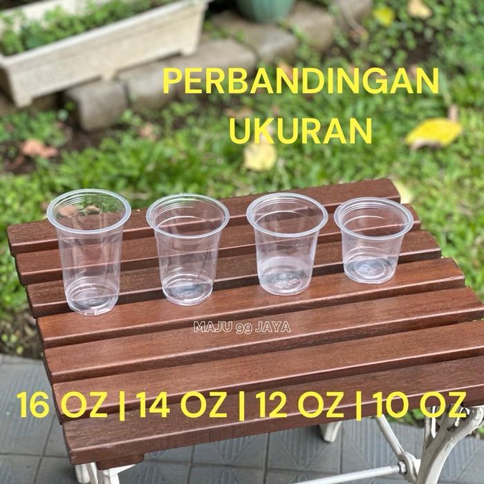 READY Cup Gelas Plastik PP Datar Merk HOK 10oz 12oz 14oz 16oz - Datar Bening Transparan Tebal Hienis