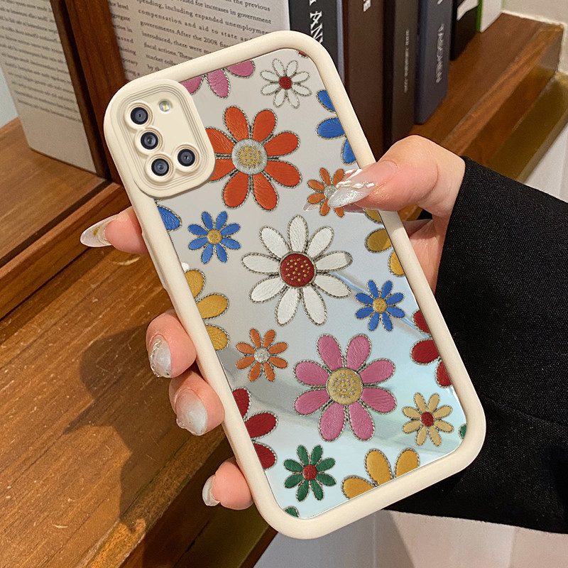 Casing Hp Untuk Samsung Galaxy A31 Case Bunga warna mewah Kasing Mirror Cesing Akrilik Silikon Softc