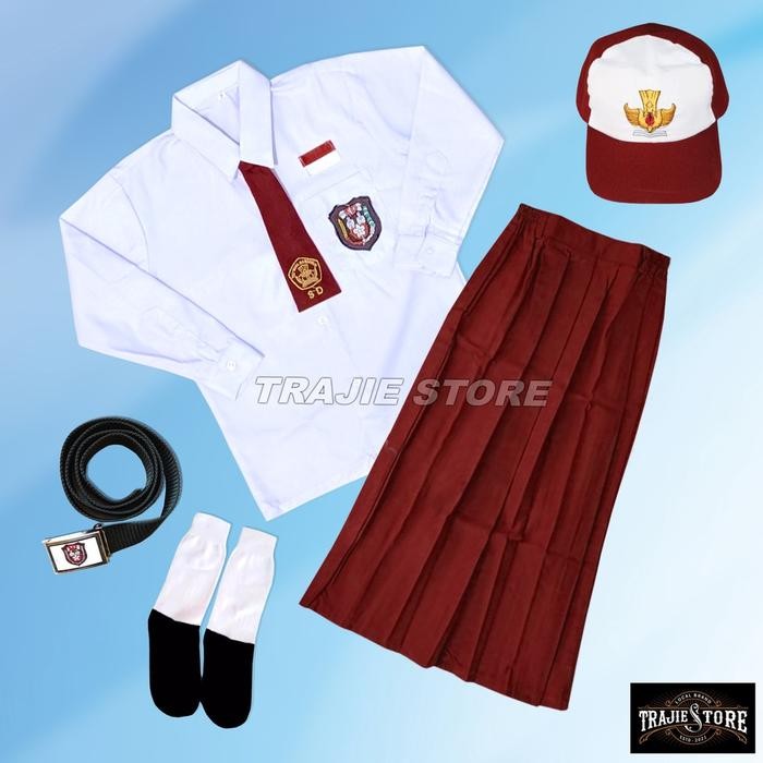 Setelan Super Lengkap Seragam Sekolah SD Panjang Cewek Baju Panjang Merah Putih Seragam Sekolah SD