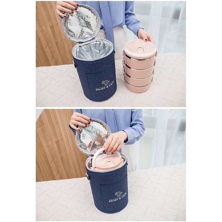 (Best) Tas Kotak Bekal Rantang 3 Susun Model Bulat Tas Bekal Lauch Bag