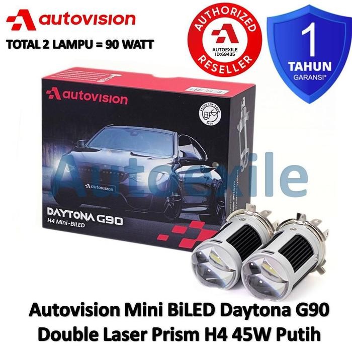 TERLARIS Autovision Mini BiLED Daytona G90 H4 Putih 6K Lensa Double Laser Prism Projector Projie LED