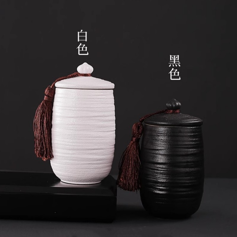 Black pottery jar frosted ceramic creative storage jar household moisture-proof jar pet urn souvenir