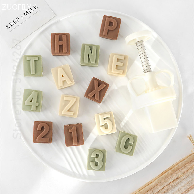 26 English Letters 9 Number Mahjong Moon Cake Mold Mung Bean Cake Hand Pressing Mold Mid Autumn Fest