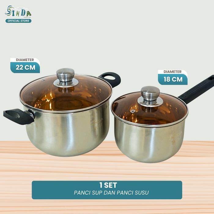 Sinda Panci Susu / Set Panci Stainless Tutup Kaca Panci Gagang Panci Sayur / Milk Pot Steel