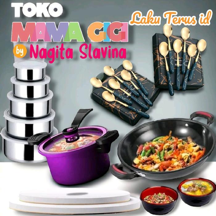 Lt 034 Toko Mama Gigi Nagita Slavina Paket Panci Presto 3.5L Wajan Enamel Rantang 5 Susun Sendok