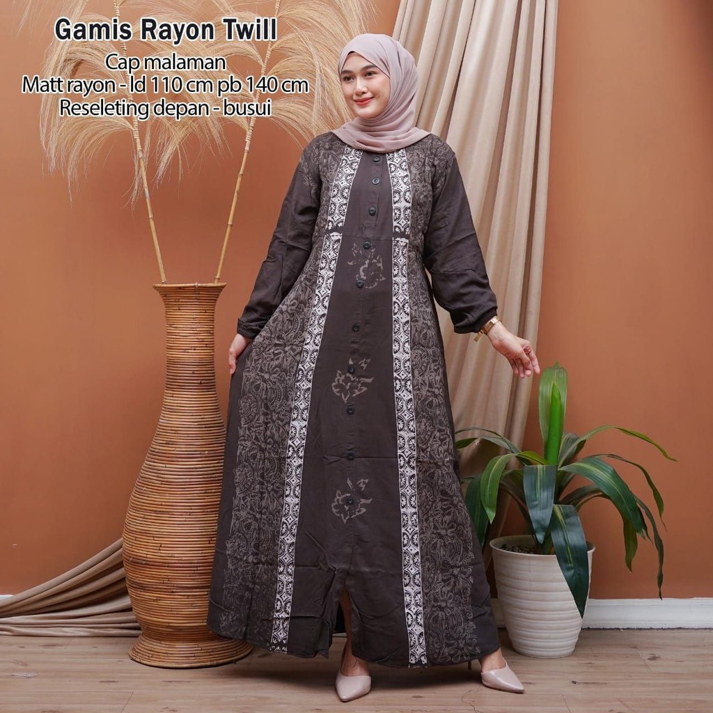 Gamis kancing depan full lengan panjang bahan twill rayon super premium || Gamis standar terbaru || 