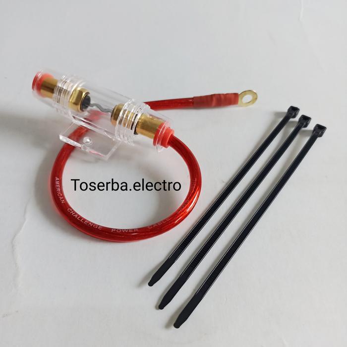 Paket kabel 8awg setrum aki plus fuse sekering 60A audio mobil 60 ampere