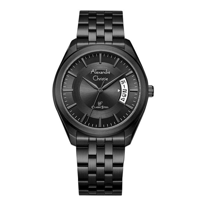 JAM TANGAN PRIA ALEXANDRE CHRISTIE CLASSIC STEEL AC 8674 MD BIPBA MEN BLACK DIAL BLACK STAINLESS