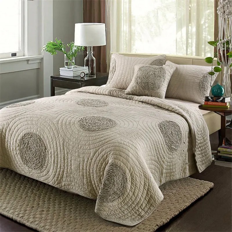 AI WINSURE-Plain Handmade Quilted Bedspread Patchwork, Cotton Bed Cover, Reversible Summer Quilt