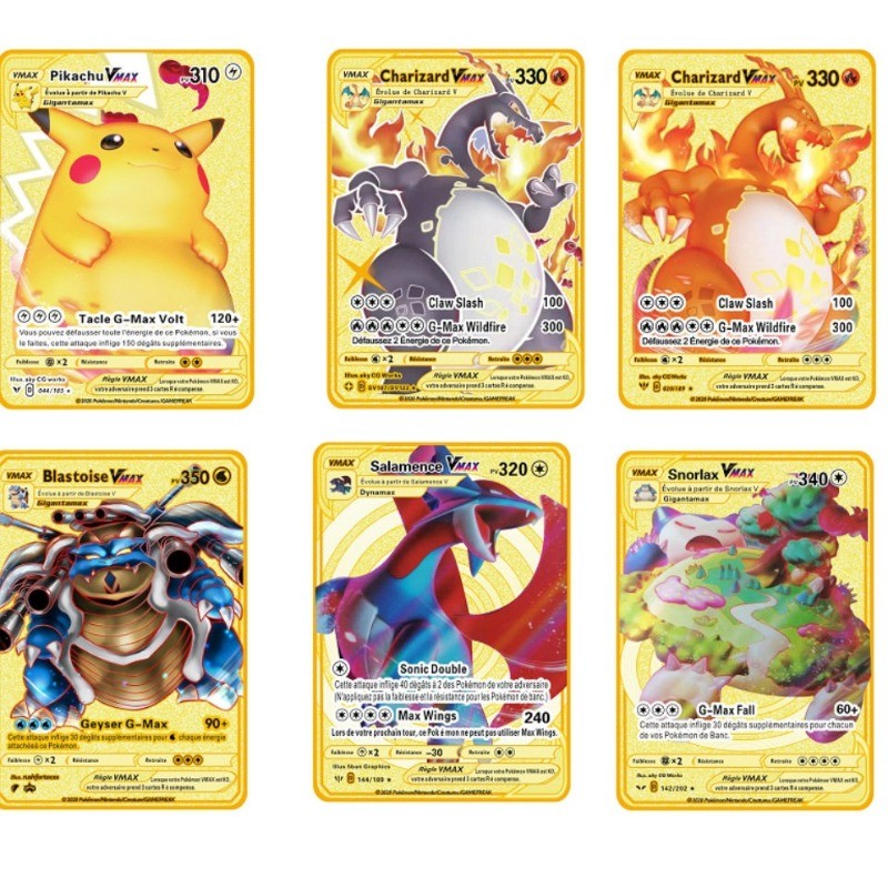 Gold Metal Card Pokemon Game Collection Cards Charizard Pikachu Mewtwo Charizard Vmax GX DX