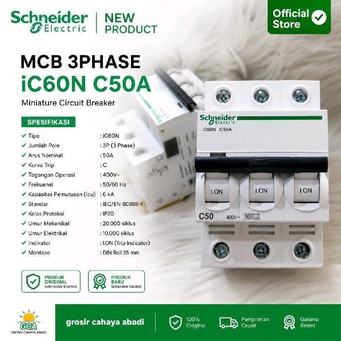 MCB SCHNEIDER 3PHASE 50A IC60N A9F74350/MCB SCHNEIDER ORIGINAL MCB SCHNEIDER 50AMPERE
