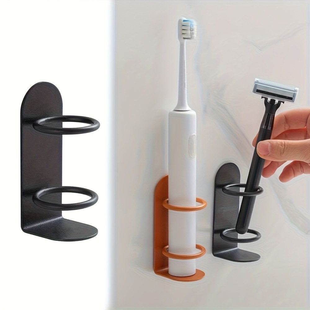 Two wall-mounted toothbrush holders, a no-hole razor holder, a storage rack, a comb holder and a pen