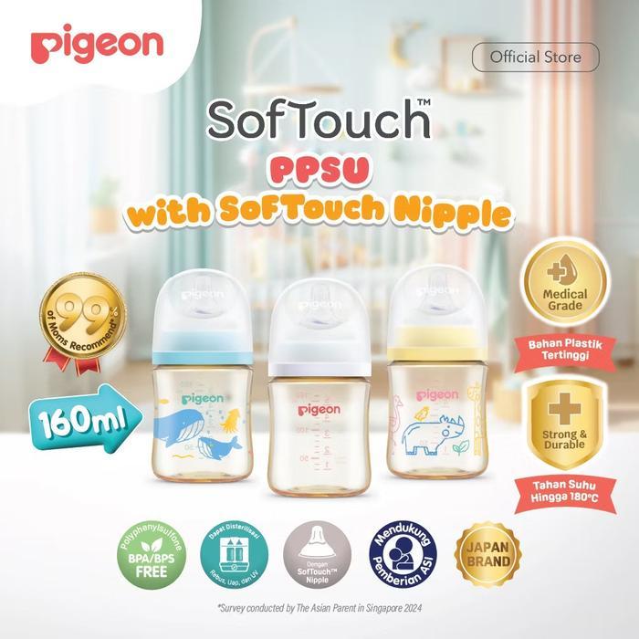 Original (New)Botol Pigeon Ppsu Original 100% Biomass-Ppsu Wide Neck 160Ml 240Ml With Softouch