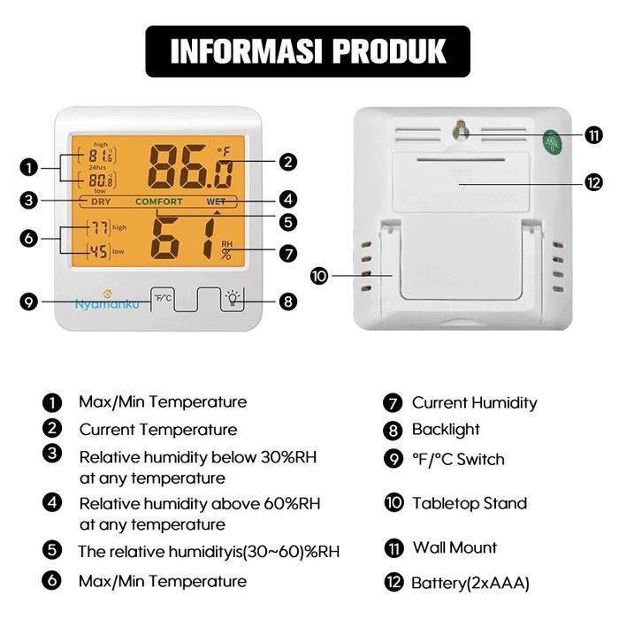 Hygrometer Termometer Ruangan Digital Jam Thermometer Indoor Hygrometer Thermometer Ukur Lembab