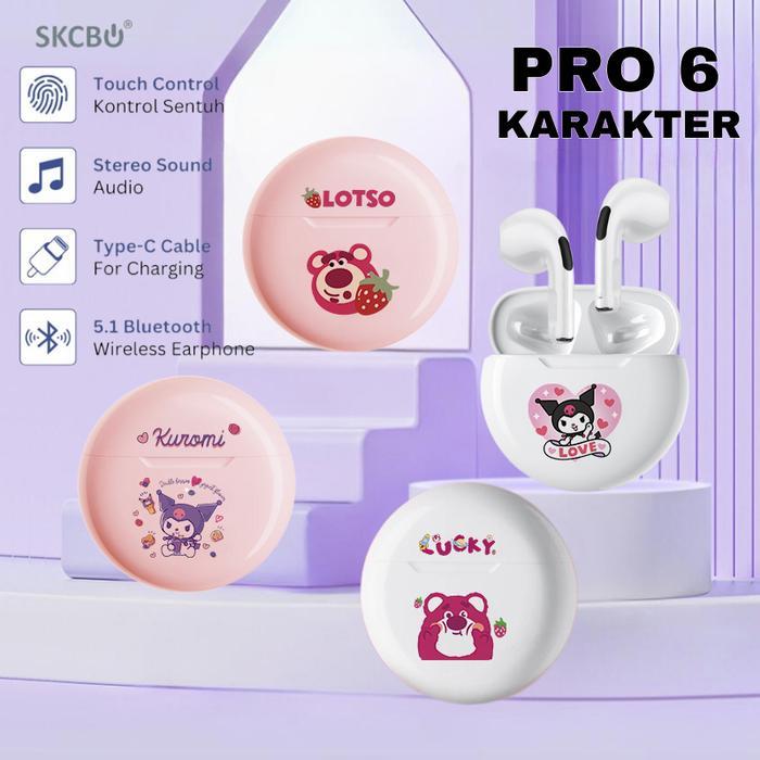 Bose - SkcboTws Karakter Pro 6 Headset Bluetooth Earphone Wireless Headphone Bass Stereo Untuk