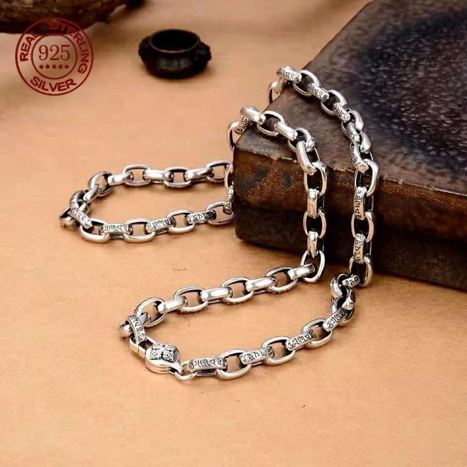 Tibetan Buddhist Vajra Dorje Pendant Necklace for Men Six Syllable Mantra Ethnic Bold Retro