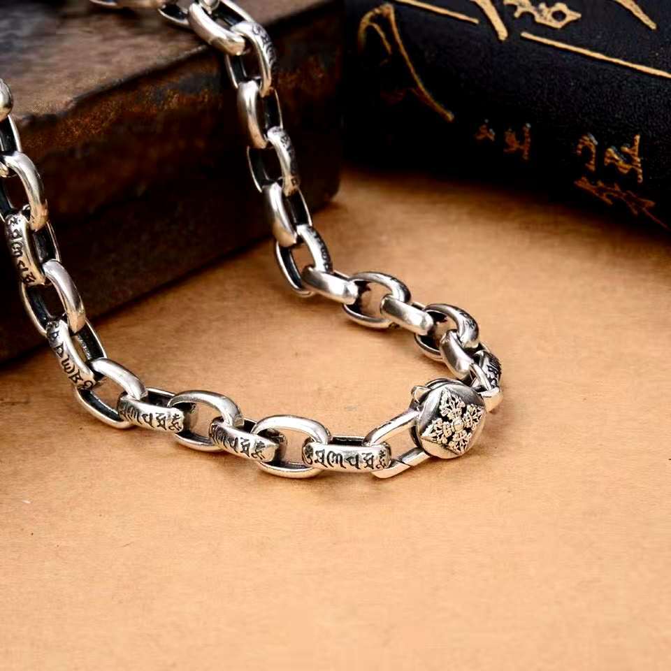 Factory Price Tibetan Buddhist Vajra Dorje Pendant Necklace Six Syllable Mantra Ethnic Mens Bold