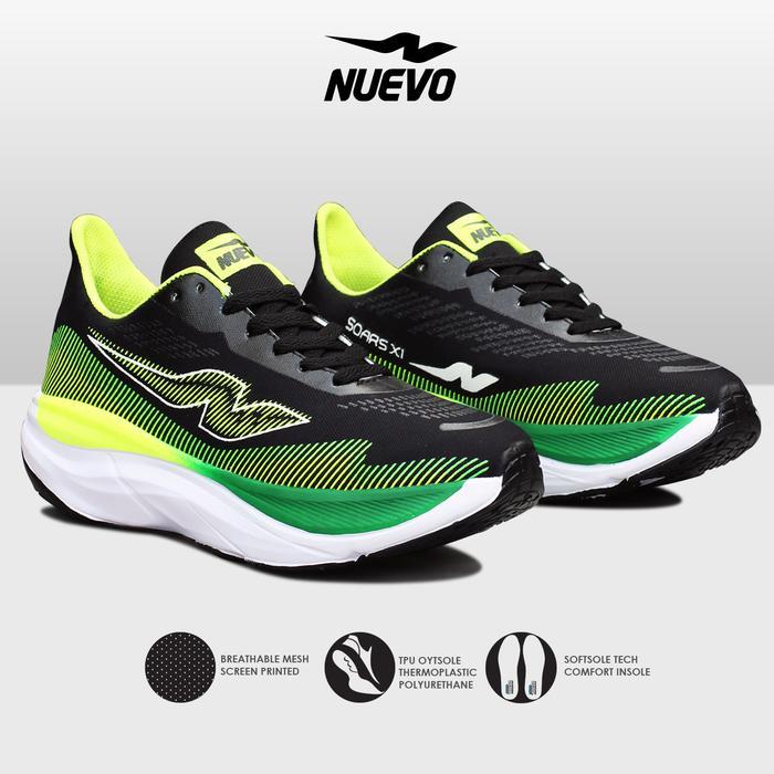 Specs Sports - Sepatu Lari Pria Wanita Soars Hitam Hijau Sneakers Jogging Olahraga Running Outdoor