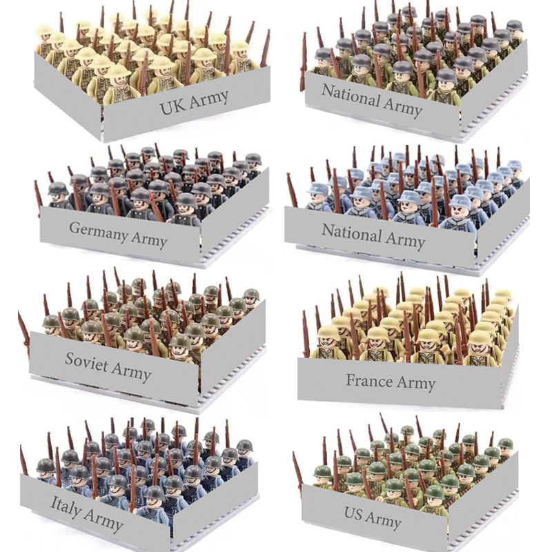 WWII Infantry Military Soldier War National Army Mini Gun armament Models Building Blocks Building