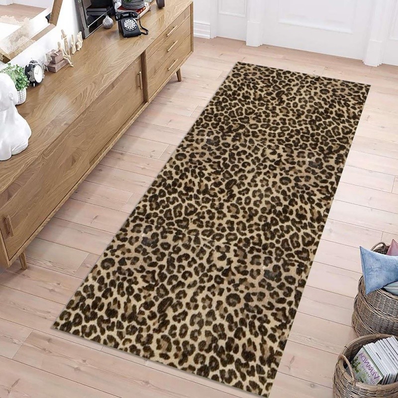 Karpet Pelari Motif Macan Tutul Modern Alas Lantai Lorong Antiselip Lembut untuk Pintu Masuk Kamar M